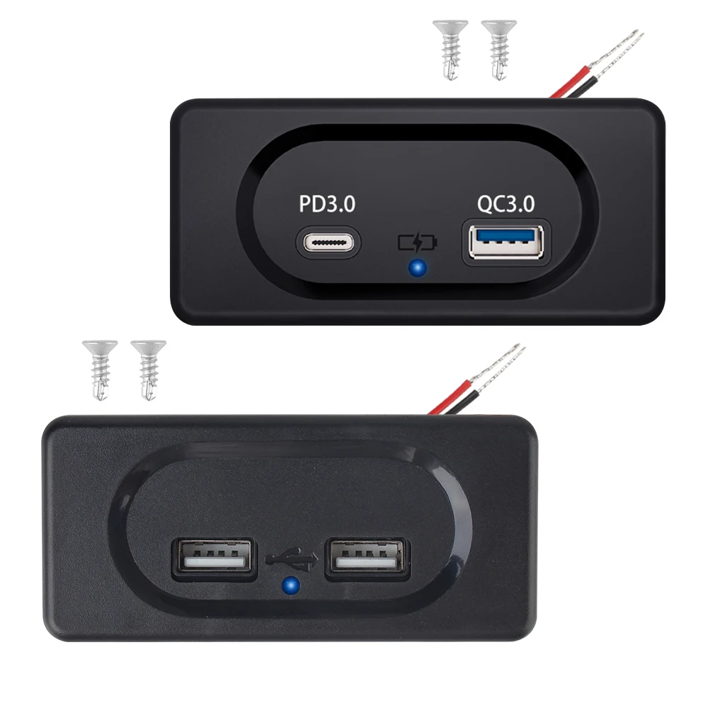 Двойное зарядное устройство USB 12/24 В PD3.0 адаптер порта Type-C панель быстрой зарядки