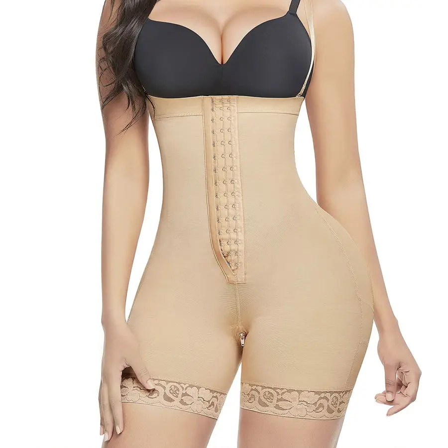 2022 Seamless Bodysuit Hook Short Women Lace Body Shaper Full Shapewear With Zipper Crotch Fajas Colombianas Underwear