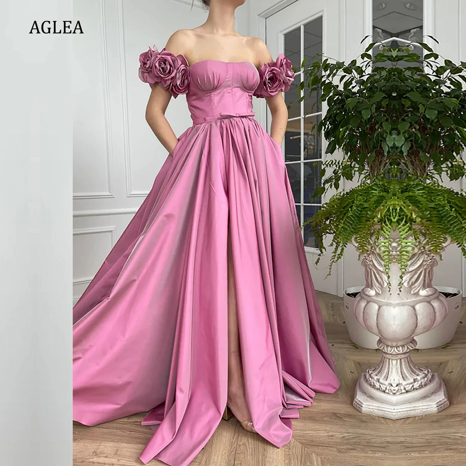 

Женские вечерние платья AGLEA, элегантные деловые платья со шлейфом и открытыми плечами, трапециевидного силуэта, с поясом и оборками для выпускного вечера