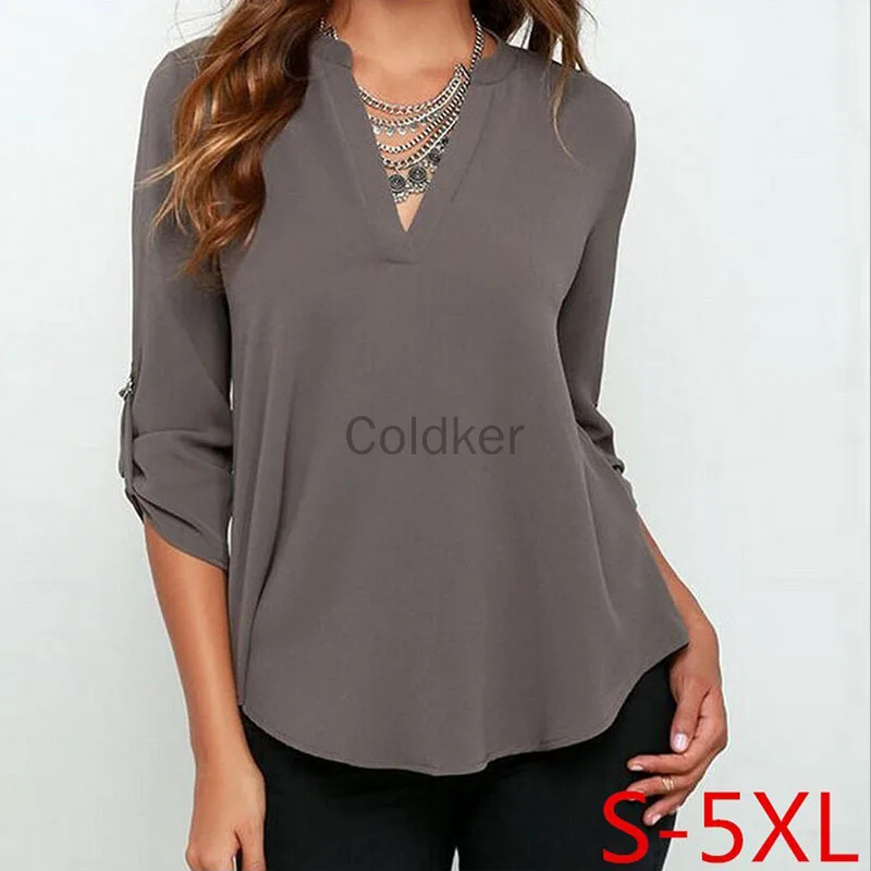 

2021 Autumn Fashion V-neck Long Sleeve Folded Sleeves Chiffon Top Women Casual Loose Street Solid Large Size Shirt S-5XL