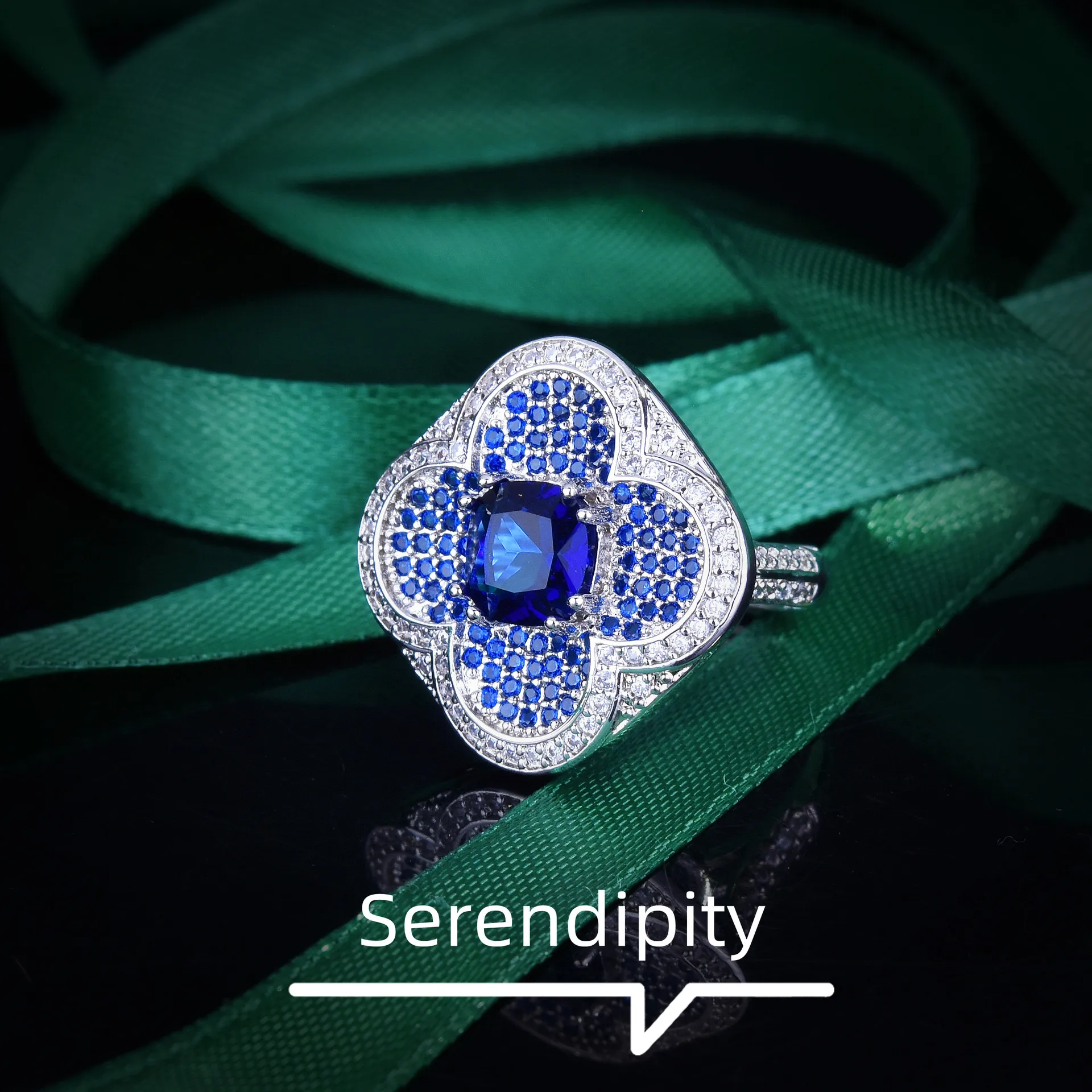 

Большое кольцо для женщин роскошный светильник-голубой сапфировый очаровательный камень с листьями драгоценный камень Платиновое покрыти...