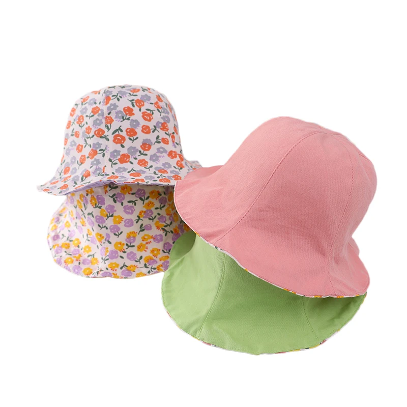 

Baby Girls Hat Small Flower Reversible Wear Bucket Hats Spring Summer Outdoor Protection Sun Cap Kids Fisherman Hats New 2022