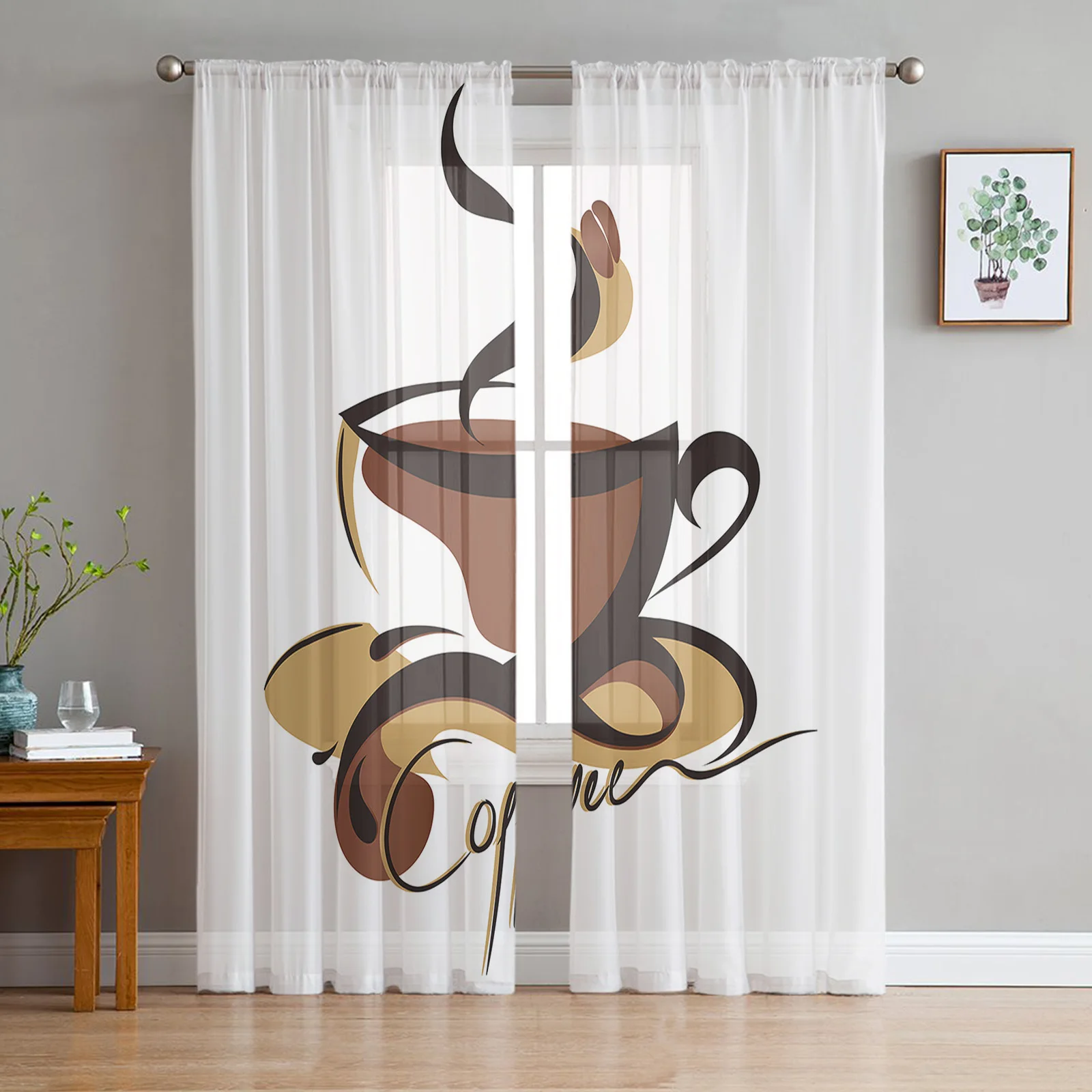 

Абстрактная кофейная чашка кофейные зерна шифоновая прозрачная занавеска s для гостиной украшение для дома оконная вуаль тюль занавески