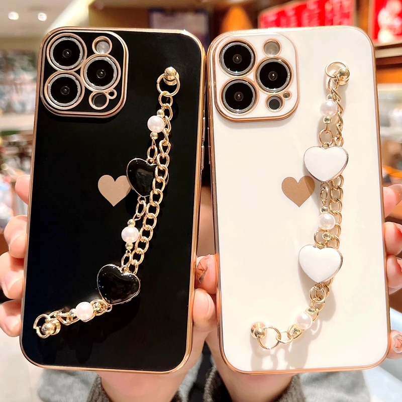 

Soft Matte Bracelet Love Heart Phone Case For iPhone 11 12 13 Pro Max XS X XR 7 8 Plus Mini SE 2020 Bumper Back Cover