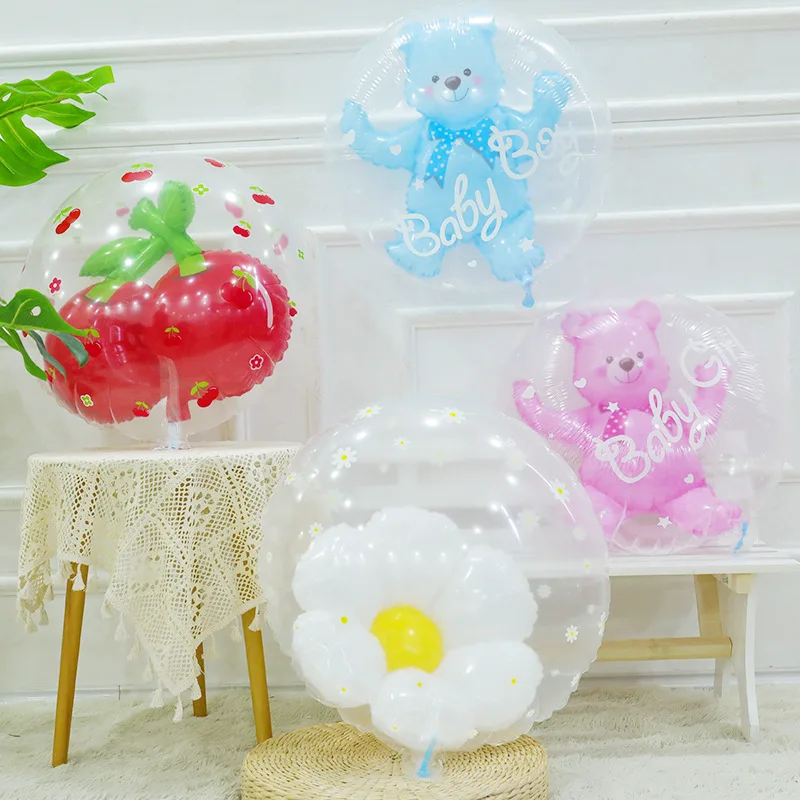 

4D Transparent Baby Shower Boy Girl Bear Bubble Ball Kids 1st Birthday Party Blue Pink Helium Balloon Gender Reveal Decoration