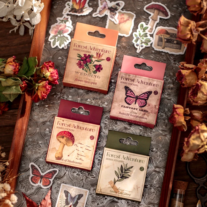 

50pcs Vintage The forest Flowers Stickers Scrapbooking Decorative Stationery Junk Journal Label Diary Album Journal Planner
