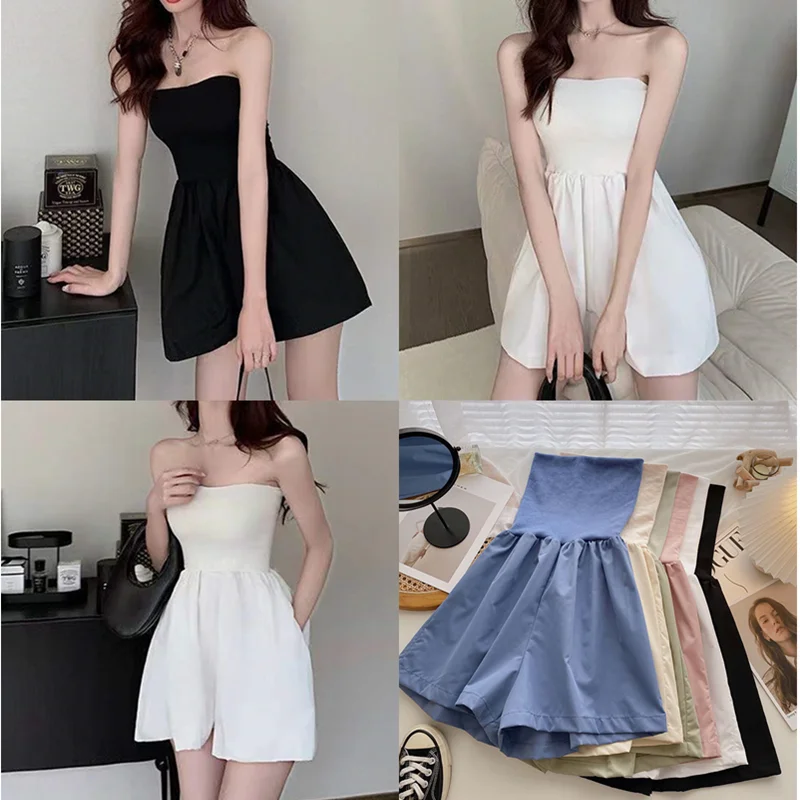 

Summer New Tube Top Jumpsuit Female White Slim High Waist Hot Girl Wide Leg Jumpsuit Shorts Trendy Female Hot Pants Women