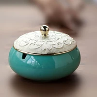 ceramic ashtray with cover electroplating ornament crafts windproof living room office cafe ashtray portable gift for boyfriend