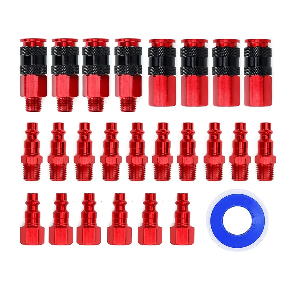 

25Pieces 1/4Inch NPT Air Coupler and Plug Kit,Quick Connect Air Fittings,Industrial Aluminum Quick Connect,Connector Set