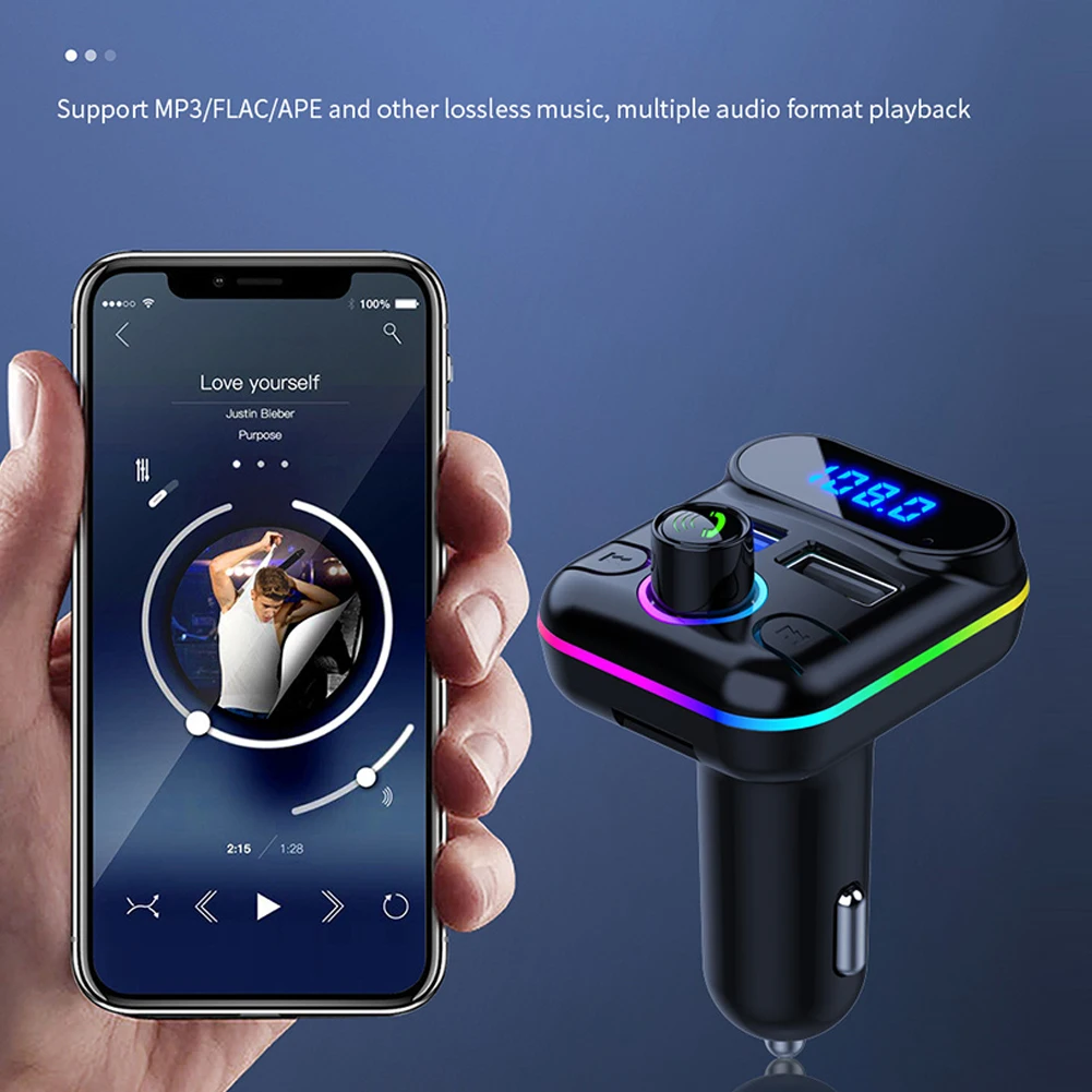 Car Bluetooth-compatible 5.0 USB 4.2A Fast Car Charger MP3 FM Transmitter Player U Disk Call Support Hands-free Transmitters images - 6