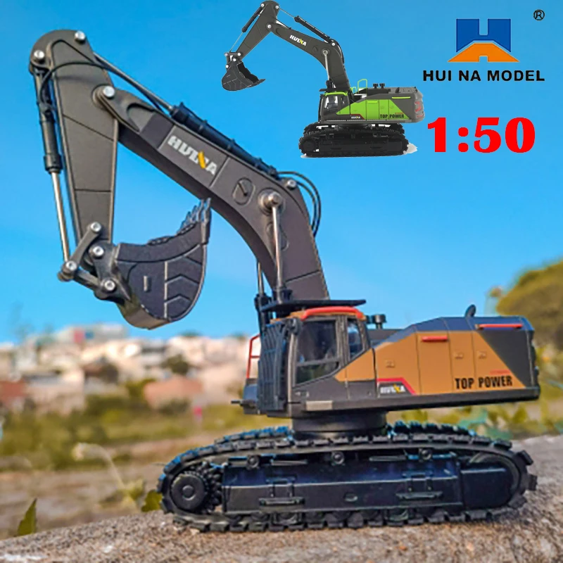 Huina 1721 1:50 Alloy Excavator Children Toy Boys Simulation Fall-Resistant Crawler Engineering Vehicle Hand Hook Machine Model
