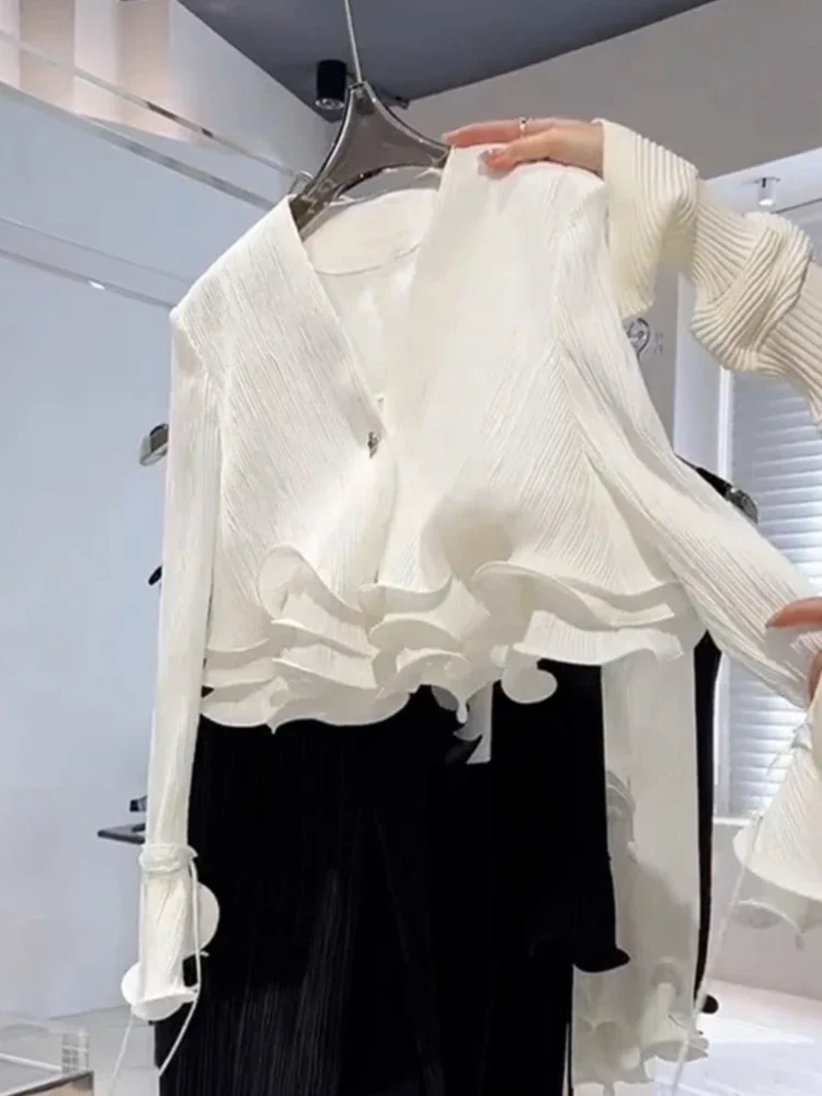Новая корейская женская рубашка с рюшами темпераментные женские топы v-образным