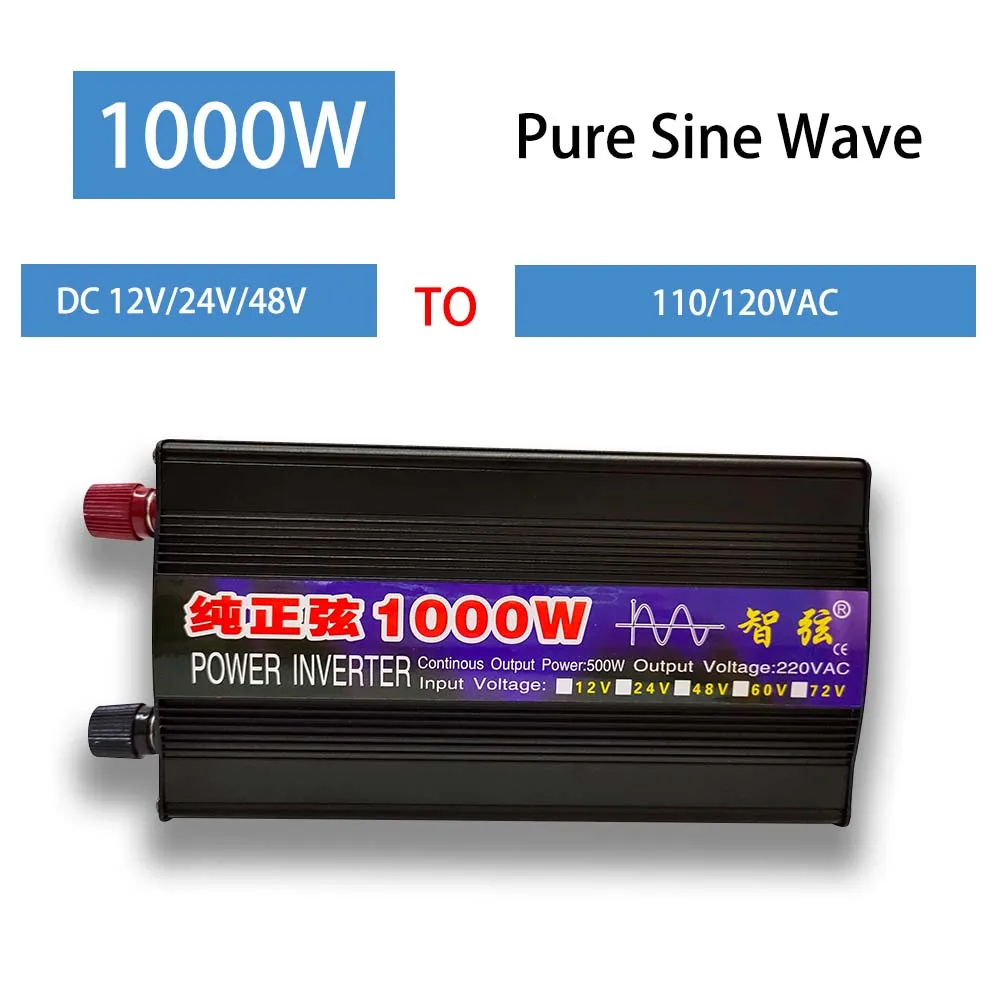 Инверторы мощностью 1000 Вт, вход постоянного тока 12 В, 24 В, 48 В переменного тока, выход 110 В, 120 В, универсальный и Американский разъем, преобразователь, инвертор немодулированного синусоидального сигнала Инверторы мощностью 1000 Вт, вход постоянного тока 12 В, 24 В, 48 В переменного тока, выход 110 В, 120 В, универсальный и Американский разъем, преобразователь, инвертор немодулированного синусоидального сигнала