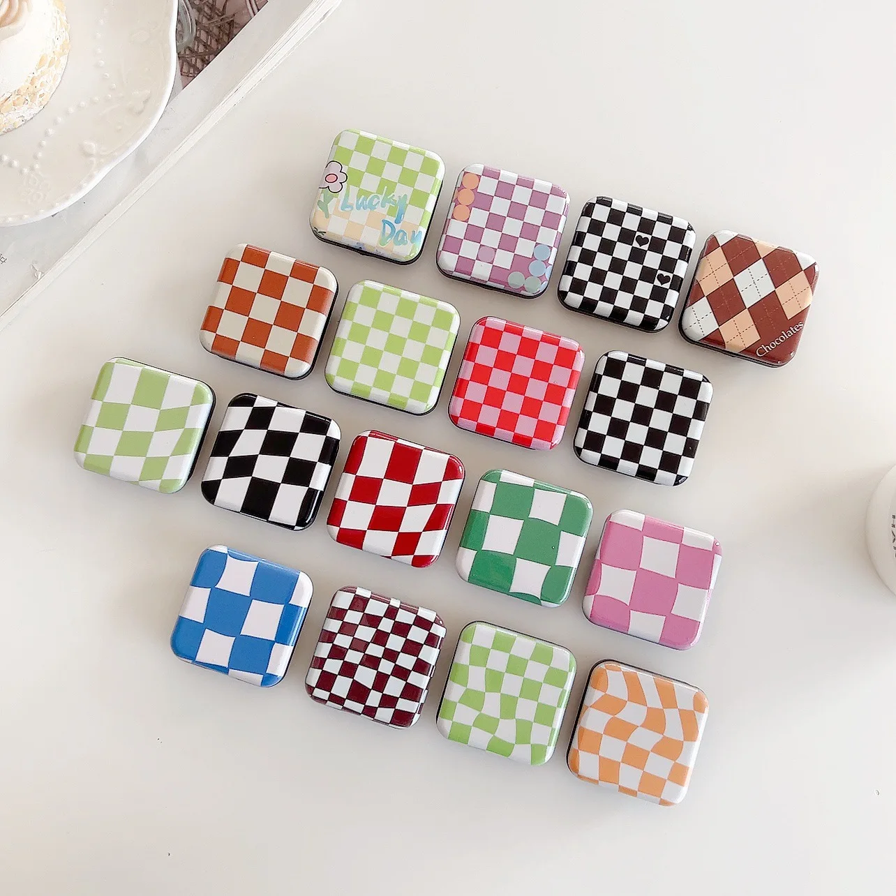 INS клетчатая Шахматная зеркальная Складная подставка для телефона девочек