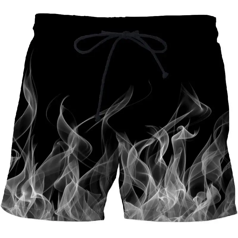 

3D white smoke flame print summer men's and women's shorts seaside vacation beach shorts fashion street art pattern