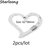 2pcslot latest fashion alloy charms pendant heart shape 6258mm jewelry making diy charms handmade for necklace bracelet