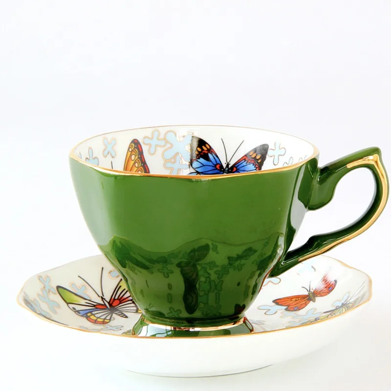Чайная чашка из костяного фарфора блюдца ложка набор с бабочкой для английского