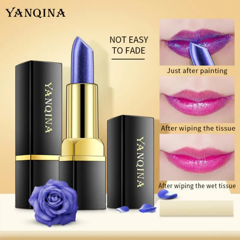 

YANQINA Blue Rose Lipstick Temperature Color Changing Lip Stain Gloss Cosmetics Non-stain Cup Waterproof Moisturizing Lip Balm