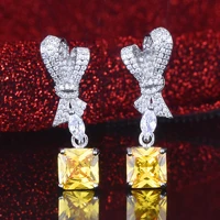sheshine fashion yellow diamond stud earrings bridal wedding jewelry elegant ladies exquisite pink diamond earrings bow earrings