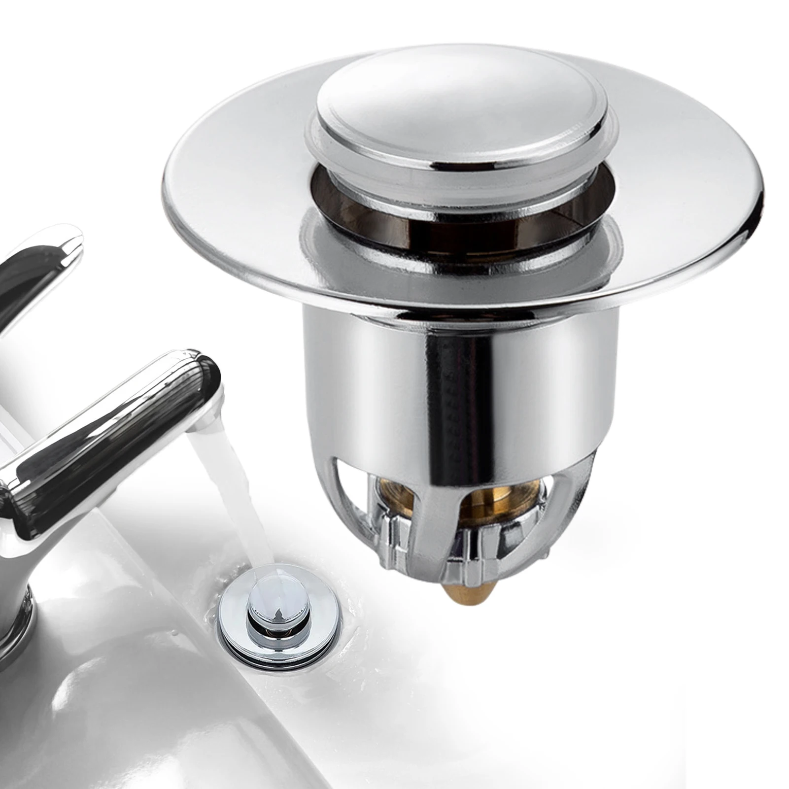 

Universal Bathroom Sink Stopper Push Type Sink Stopper For Wash Basin Universal No Overflow Push-type Sink Drain With Basket