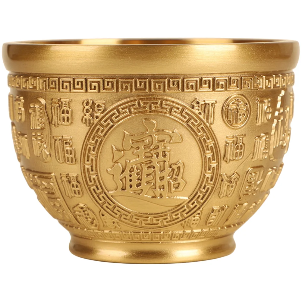 

Treasure Bowl Home Supplies Tabletop Adornment Desktop Rice Tank Brass Basin Wealth Decoration Golden Tone Office Offering