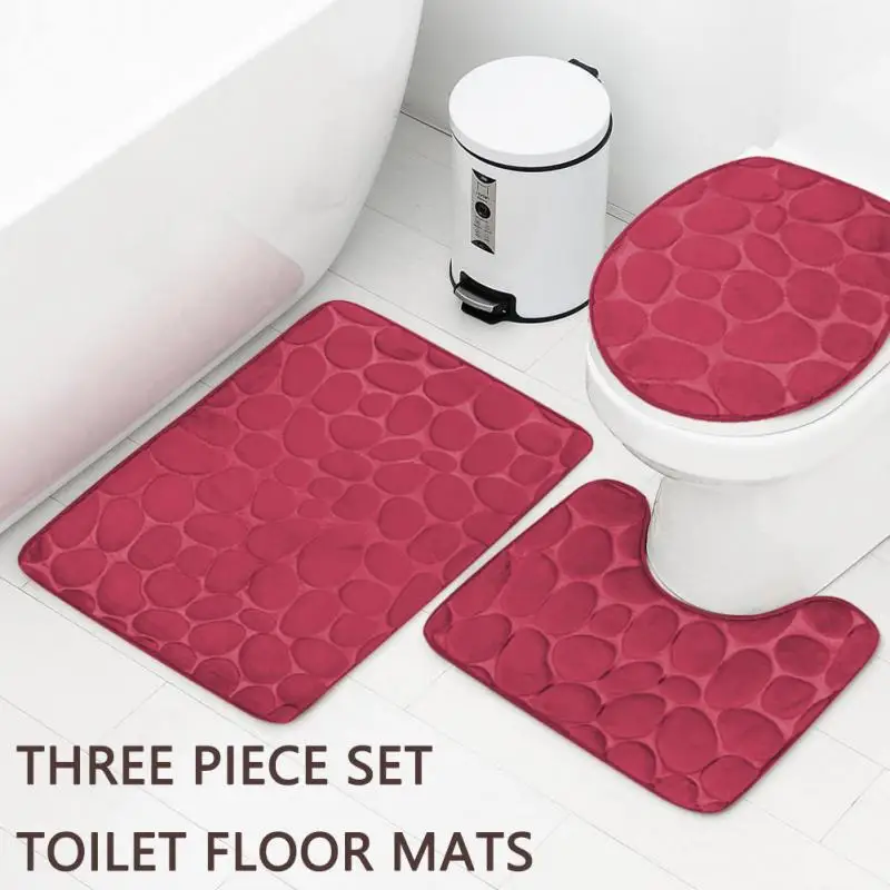

Bath Mats Pebble Embossed Floor Mat Bathroom Non Slip Mat Toilet Toilet Three Piece Set Foot Mat Carpet Bathroom Products