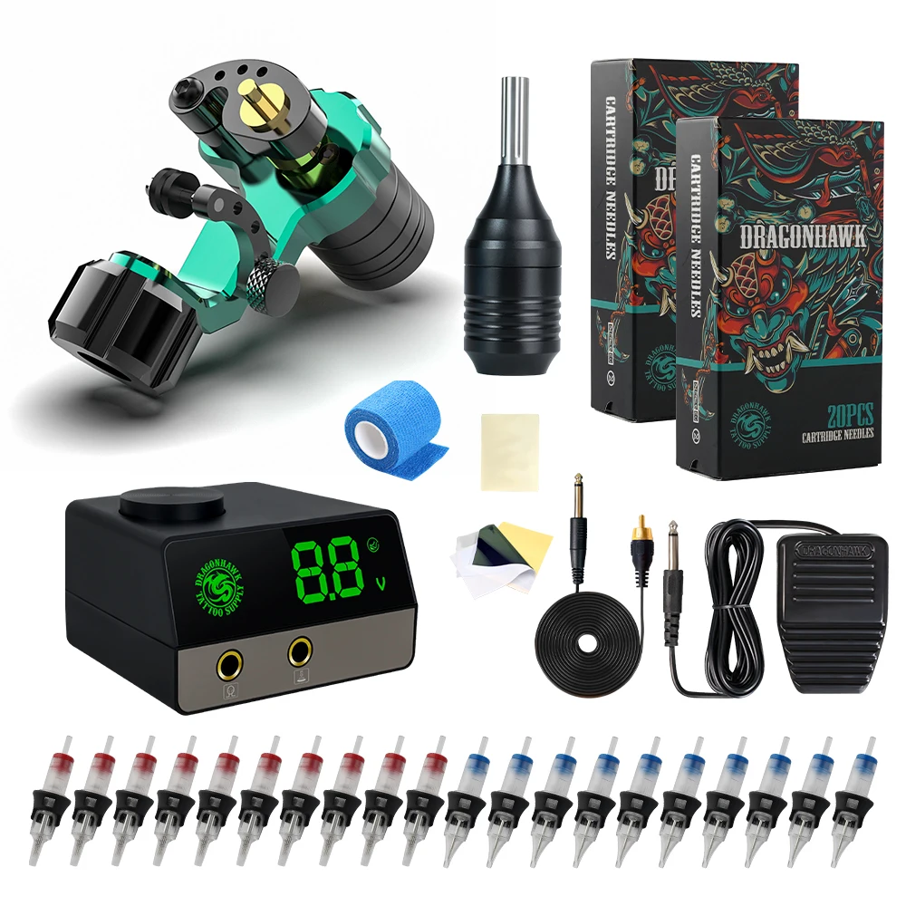 

Ротационная машинка для татуировки Dragonhawk Falcon RCA с мотором без сердечника, набор для макияжа с рукояткой из сплава, силиконовый чехол, картридж, иглы, поставка
