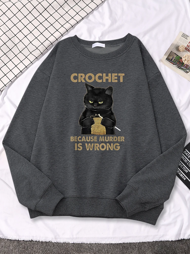 Sweat-shirt Crochet parce que le chat a mal tourné  tricot en fil de laine imprimé pour femmes