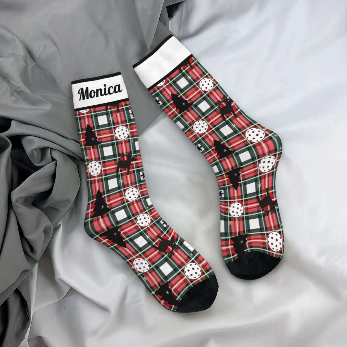 

Fashion Male Men Socks Crazy Custom Name Pickleball Merry Christmas Sock Plaid Sport Women Stockings Spring Summer Autumn Winter