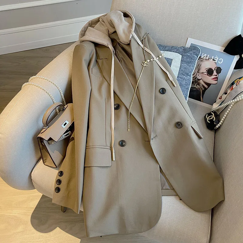 Модный повседневный женский костюм с капюшоном весна-осень 2024 новый тренчкот для