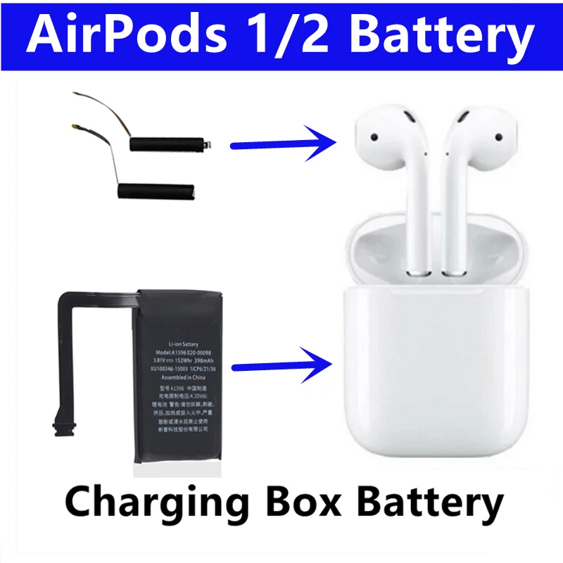 Аккумулятор для airpods 1st 2nd A1604 A1602 A1523 A1722 A2032 A2031 air pods 1 2 Беспроводная гарнитура с