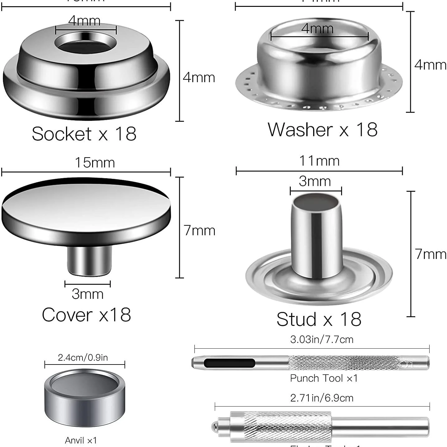 18 комплектов 15 мм комбинированная Пряжка из нержавеющей стали серебристый