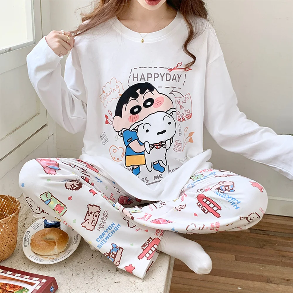

Anime Crayon Shin-Chan Long Sleeve Pajama Suit Cute Girl Kawaii Loose Sleepwear Cartoon Autumn Winter Home Clothes Two-Piece Set