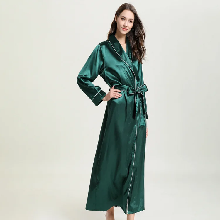 Satin V-Neck Sleepwear Women Robe Long Kimono Bride Wedding Bathrobe Summer Dressing Gown Loose Intimate Lingerie Nightwear