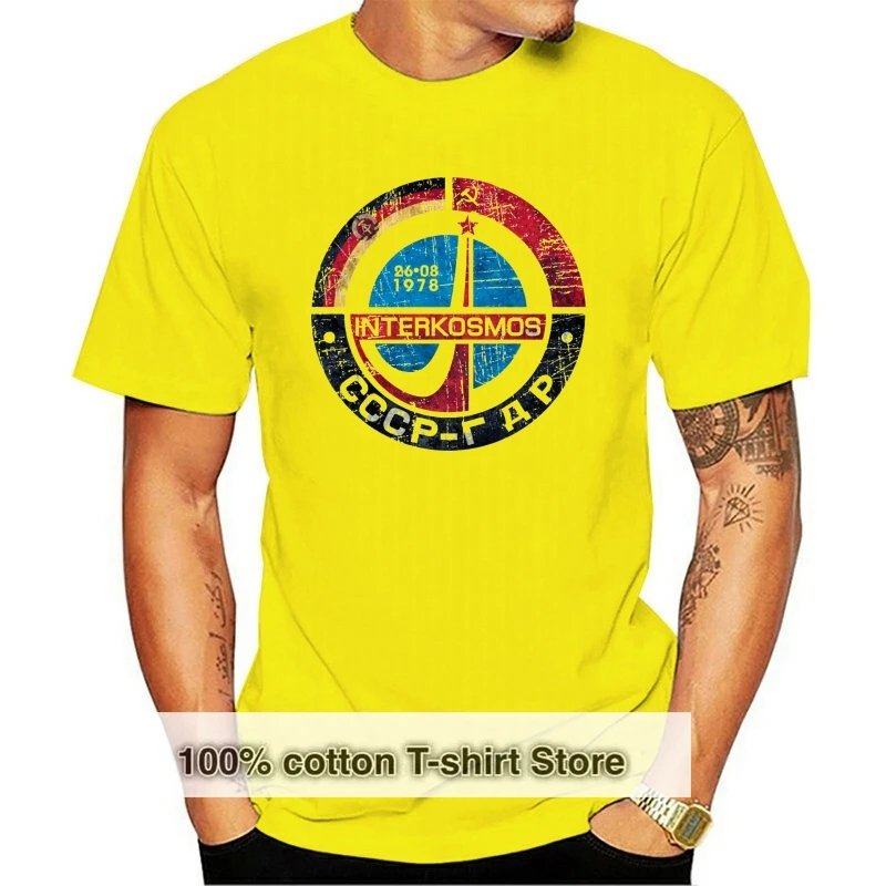 

T SHIRT INTERKOSMOS RUSSIAN SPACE PROGRAM SOVIET UNION DDR RUSSIA RETRO CCCP Casual Short Slove