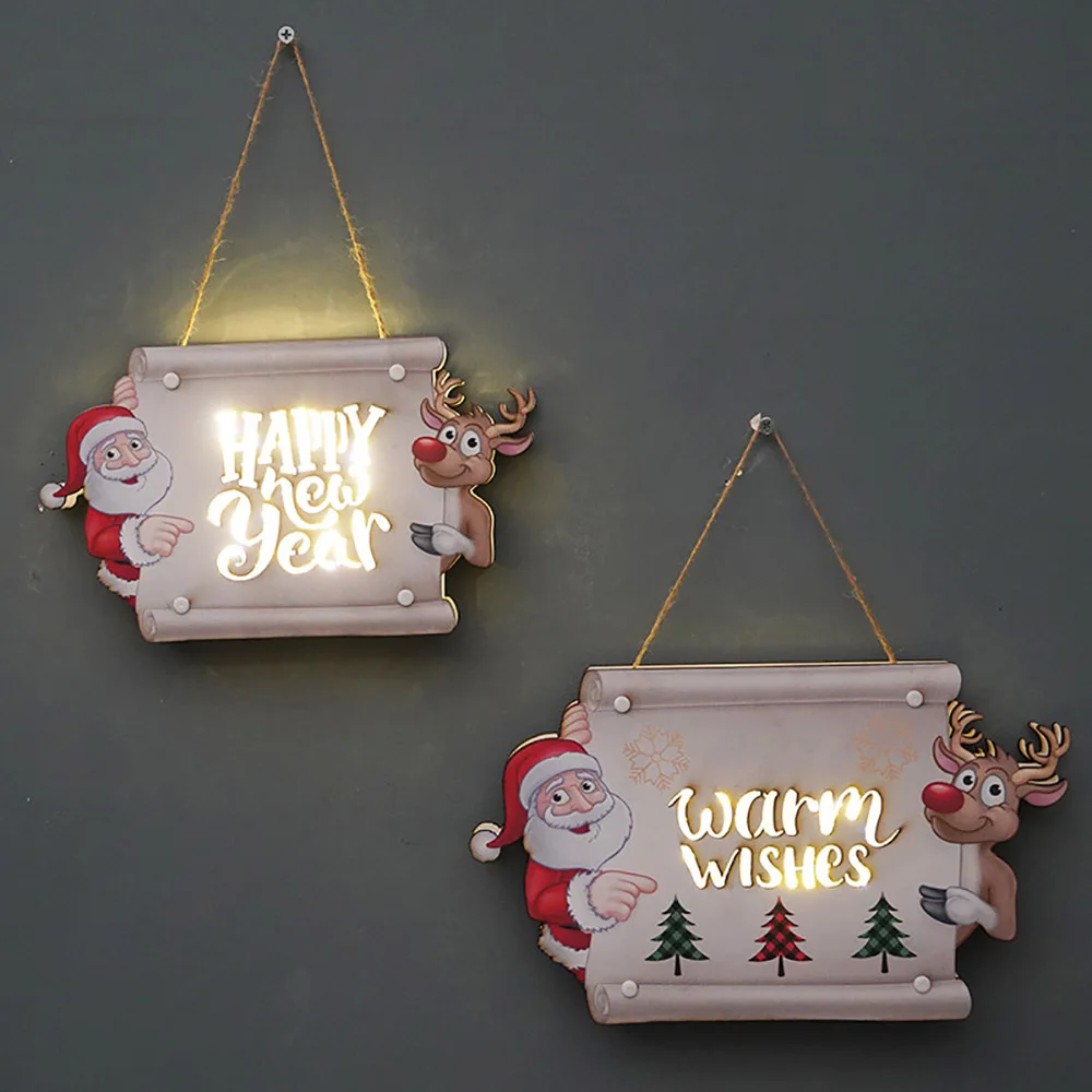 

Деревянные подвесные Счастливого Рождества, Нового года, светодиодсветильник светильники, украшения для дома, стены, входной двери, окна