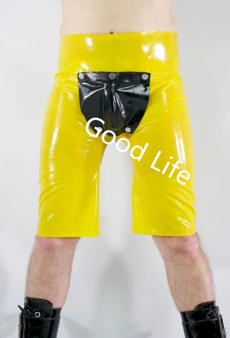 

New Fetish Latex MenTight Short Pants With Flat Codpiece gay fetish Men latex Sexy Latex Brief Open Hips