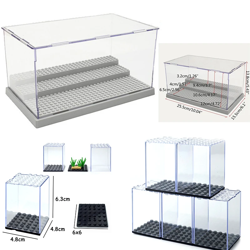 

4Pcs 3 Steps Dustproof Display Box Building Block Display Cabinet Dustproof Acrylic Assembly Mini Box Figure Plexiglass Showcase