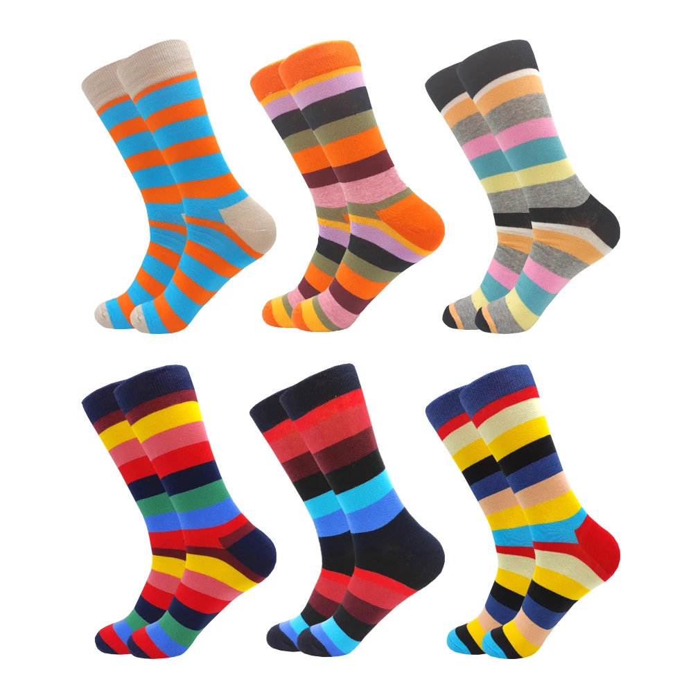 6 Pairs Happy Fashion Harajuku Women and Men Combed Cotton Socks Stripe Grid Geometry Casual Funny Socks