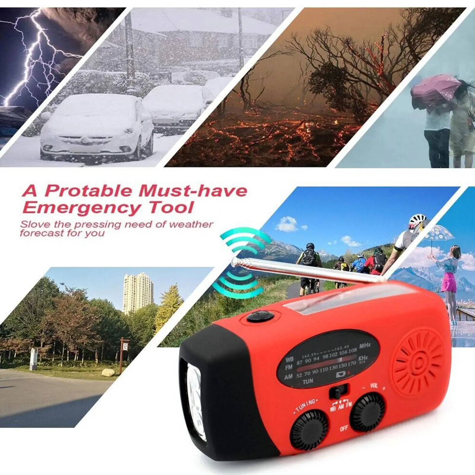 Солнечный Аварийный радиоприемник AM / FM/NOAA USB-приемник с ручкой портативное