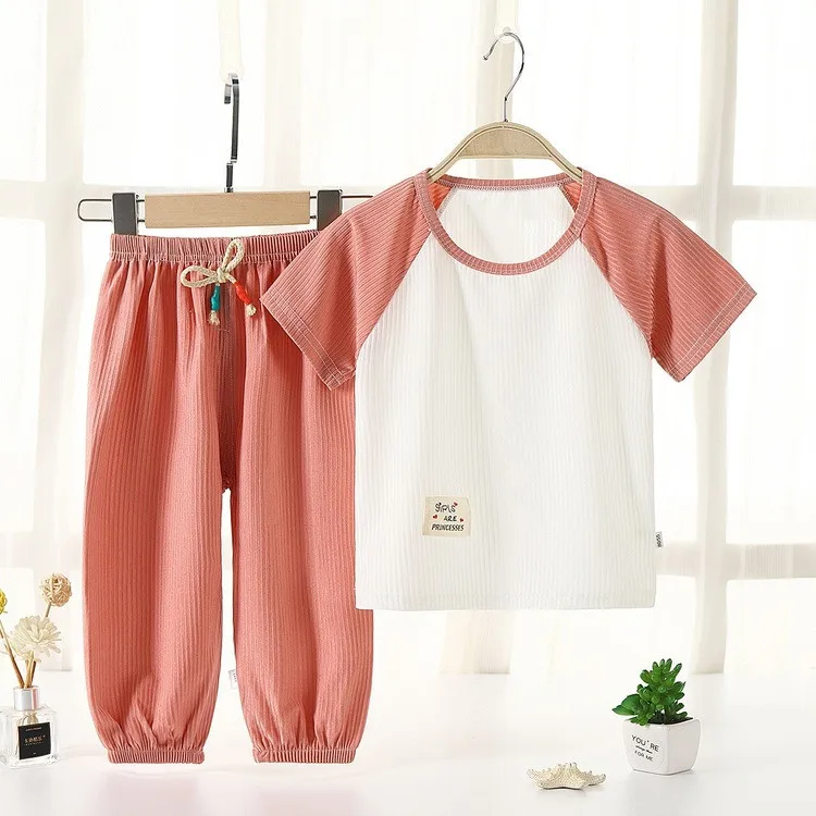 

New Summer Children's Foot Bound Anti Mosquito Pants Set Trend Ice Thin Children's Pajamas Home Clothes Air Conditioning Clothes