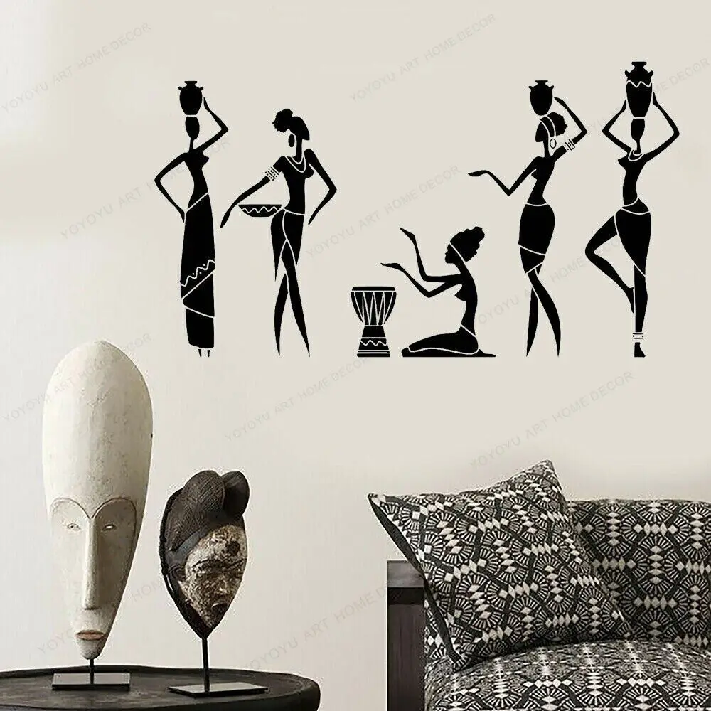 

African Women Ethnic Style Wall Sticker Art Home Decor Viny Removable Wall Decal for Living Room Wall Poster Vinilo Mural WU243