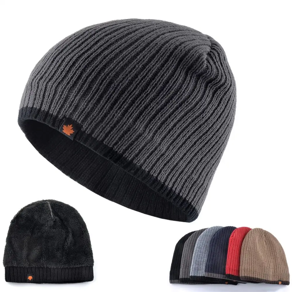 Универсальные толстые вязаные шерстяные шапки бархатная двухслойная шапка-бини