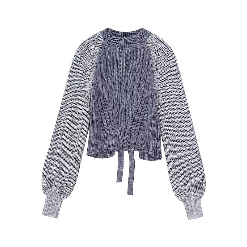 

YENKYE Autumn 2023 Women Sexy Open Back Knit Top Vintage Long Sleeve O Neck Female Crop Pullover Sweater