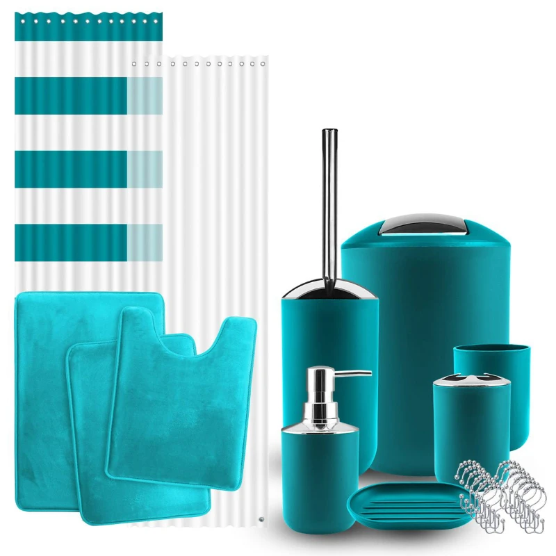 

12 Piece Plastic Bath Accessories Set, Teal Blue
