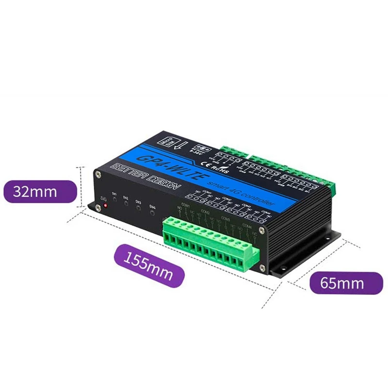 GP4-WLTE Smart 4G Global GSM SMS APP Контроллер RS485 WEB Control 4 канала 4-20 мА Аналоговые входы 10 А