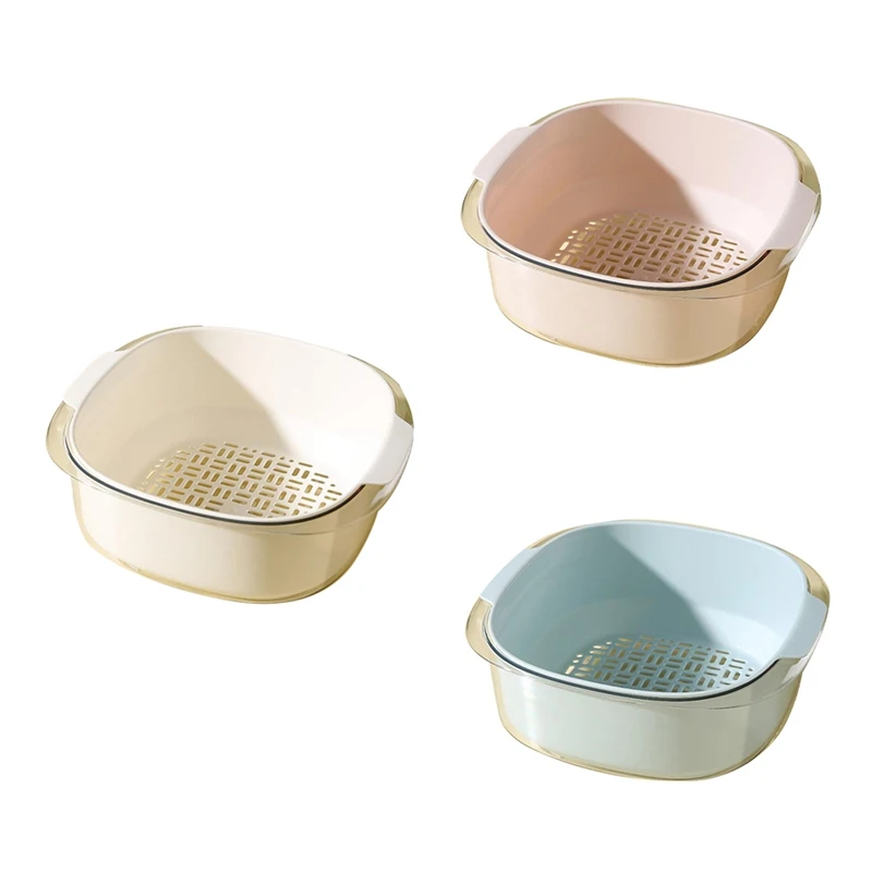 

Drain Colander Fruit And Vegetable Bowl Set Double Layered Drain Basin And Basket Great For Placing And Washing