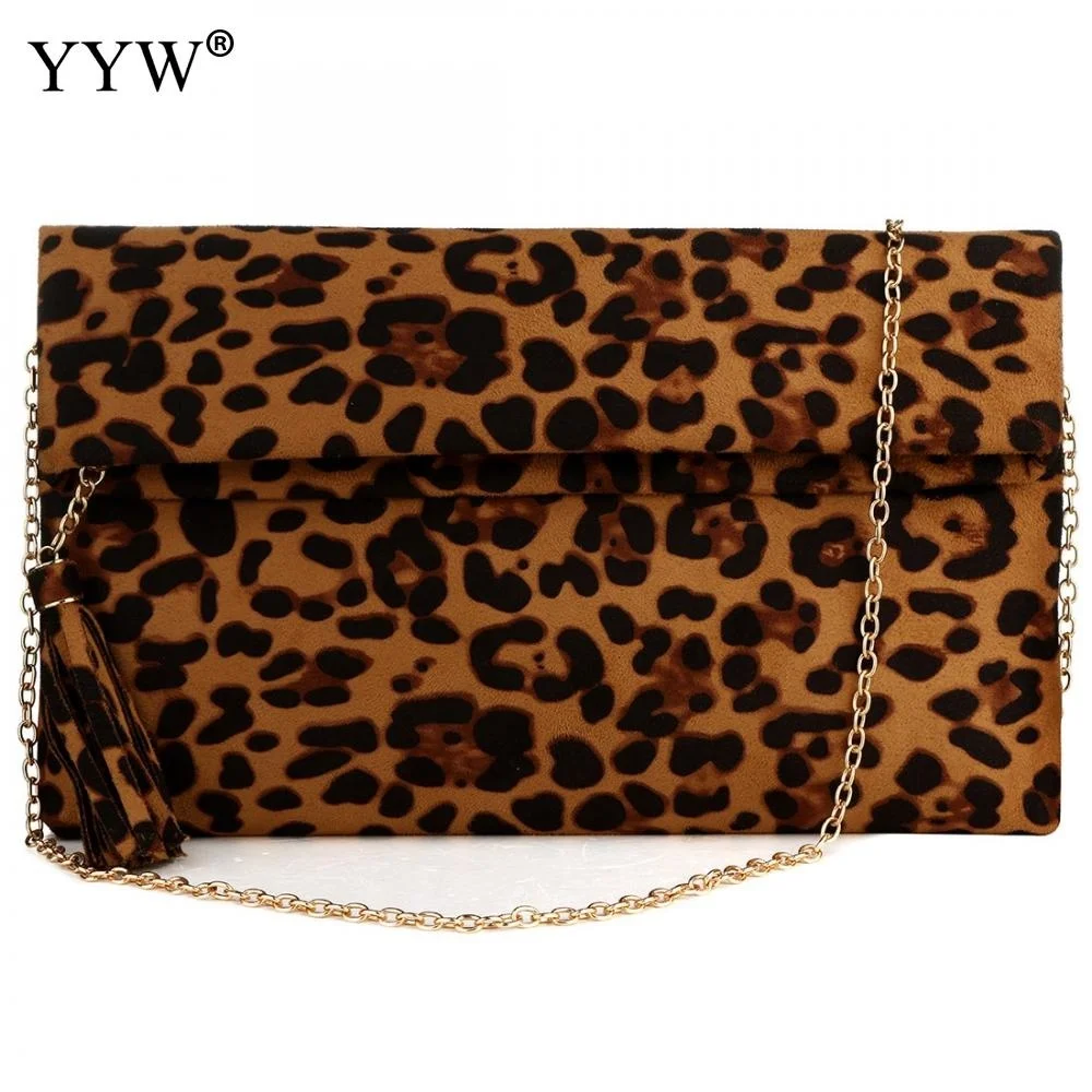 

Rectangle Leopard Brown Evening Bags Clutch Party Tassels 2023 Bag Female Vintage Clutches And Purse Women's Sac a Main