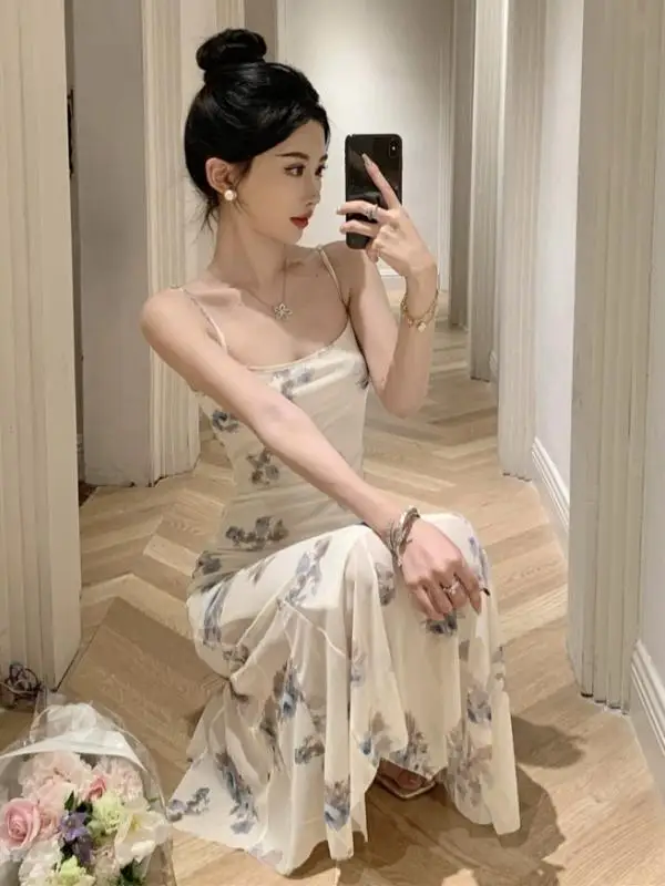 Длинное платье на бретельках Lady Yujie облегающее платье-футляр с принтом в стиле