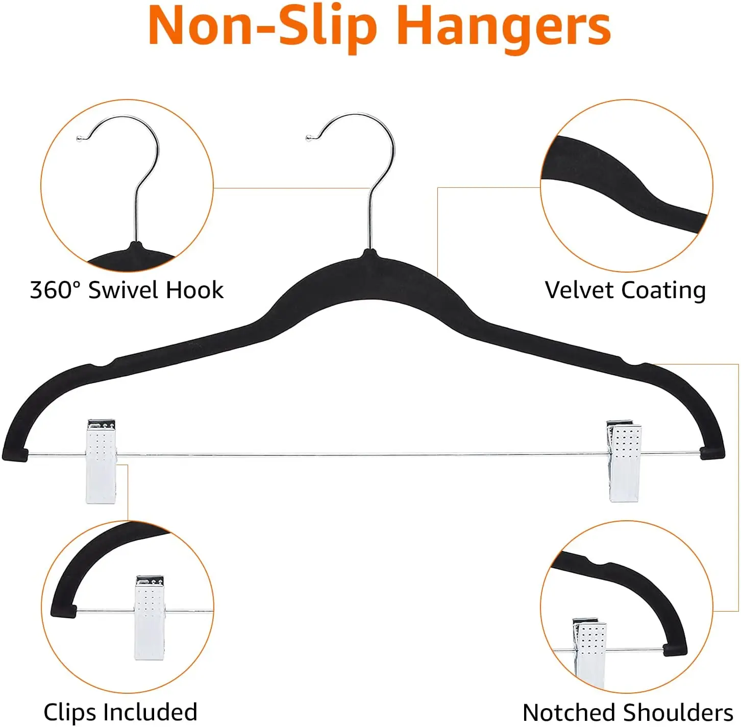 

10pack Velvet Non-Slip Skirt Clothes Hangers with Clips Durable Tubular Shirt Hanger Ideal For Laundry For Coats Pants Dress